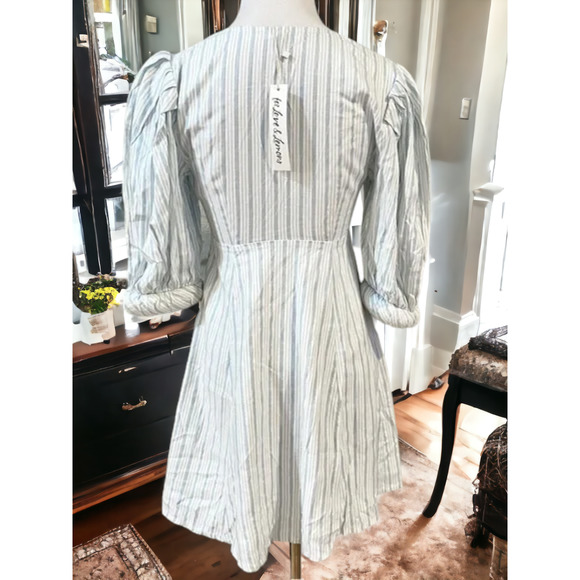(70% OFF) NWT For Love & Lemons Leslie Blue Striped Puff Sleeve Mini Dress - Picture 2 of 7